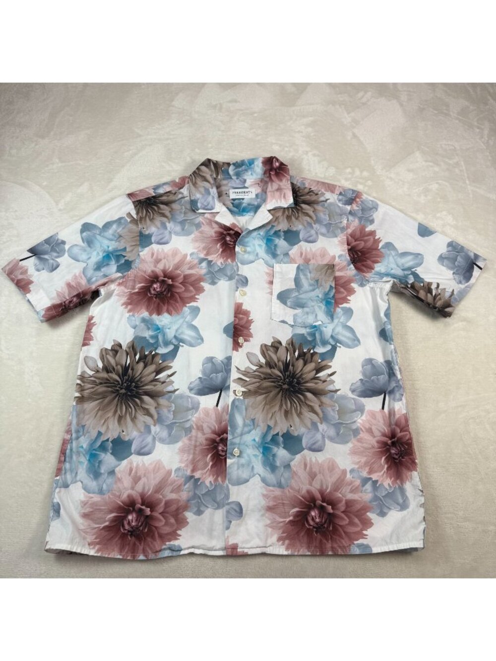 PRESIDENTS Rangi Popeline Print Flower Mens L Floral Dahlia Button Down Shirt Tu